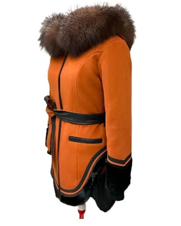 North Of North 2025 Anna Lambe Fur Collar Orange Coat