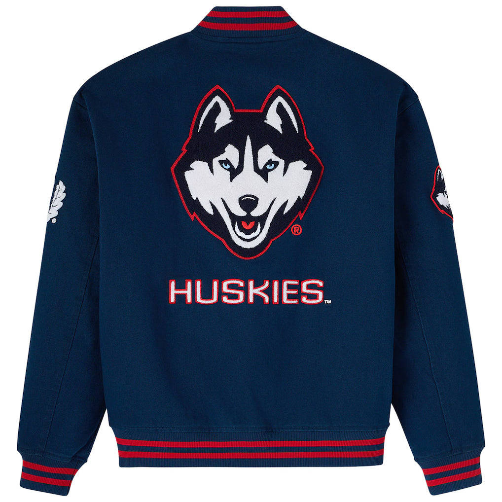 OVO x UConn Huskies Time To Shine Full-Snap Varsity Jacket - Navy - Clanton Jacket