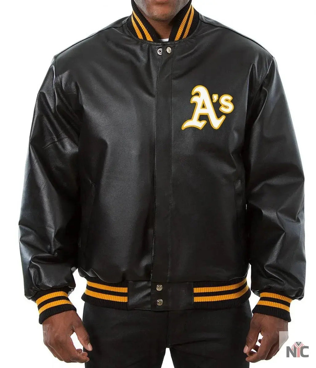 Oakland Athletics Black Leather Varsity Jacket Clanton Jacket