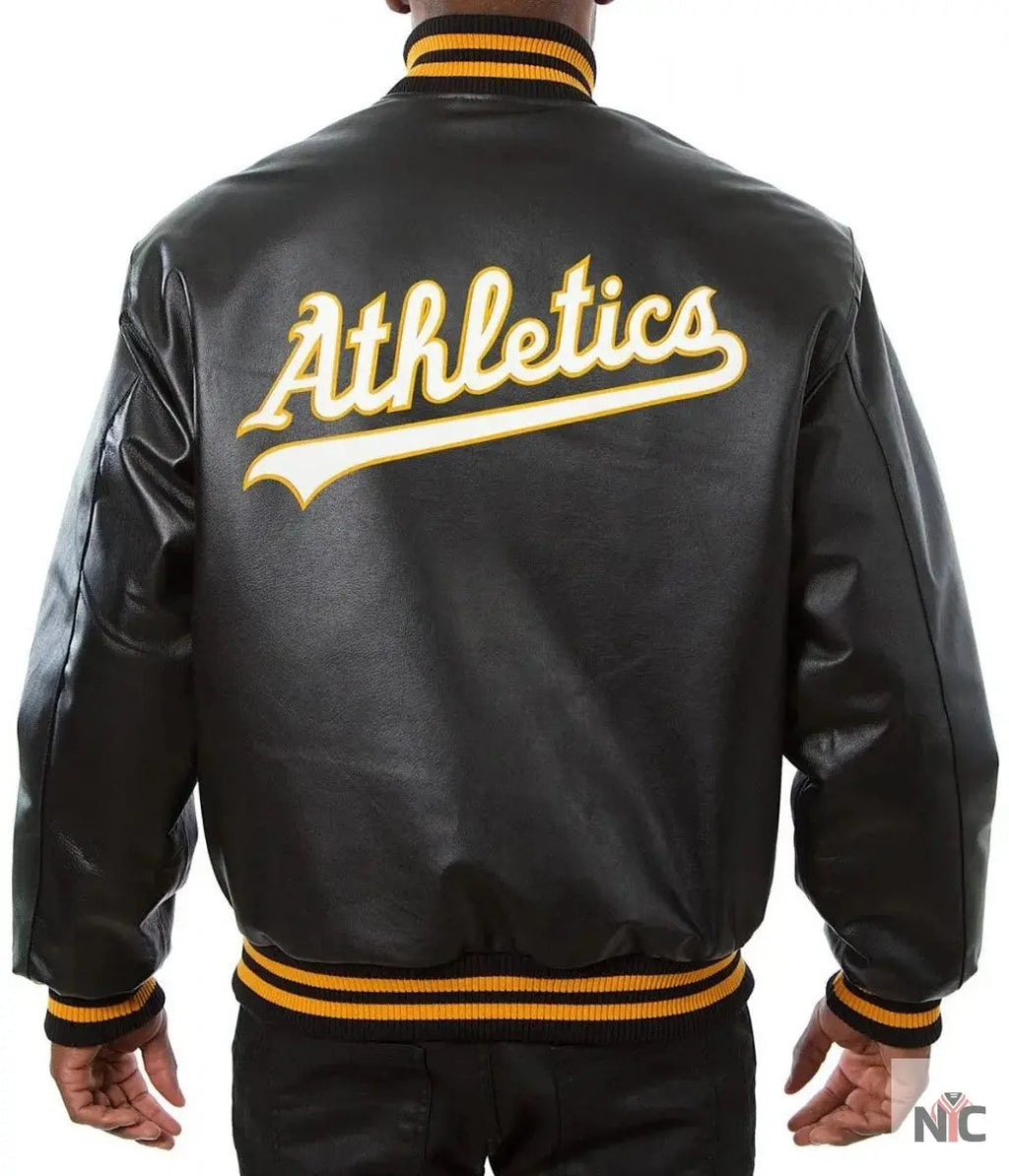 Oakland Athletics Black Leather Varsity Jacket Clanton Jacket