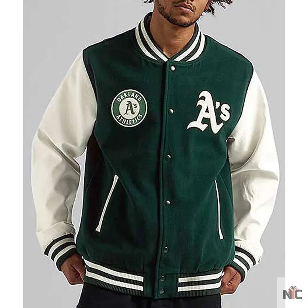 Oakland Athletics Green and White Varsity Jacket Clanton Jacket