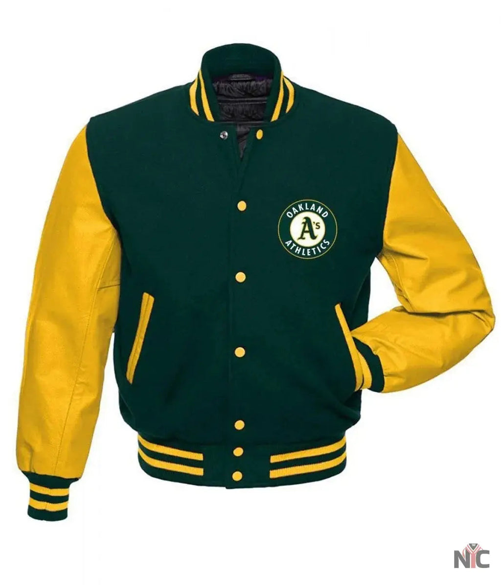 Oakland Athletics MLB Yellow and Green Letterman Jacket Clanton Jacket