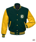 Oakland Athletics MLB Yellow and Green Letterman Jacket Clanton Jacket