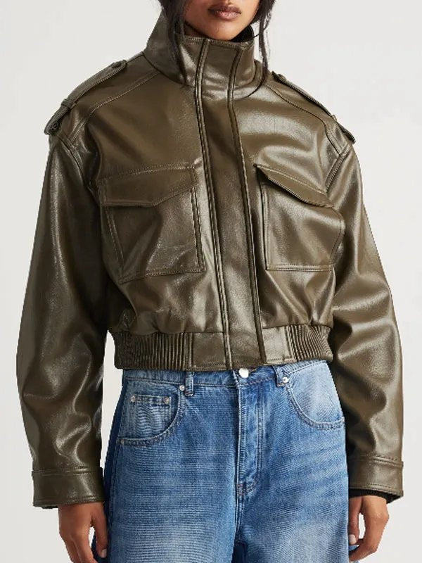 Off Campus S1 Julia Sarah Stone Green Leather Jacket WorthVee
