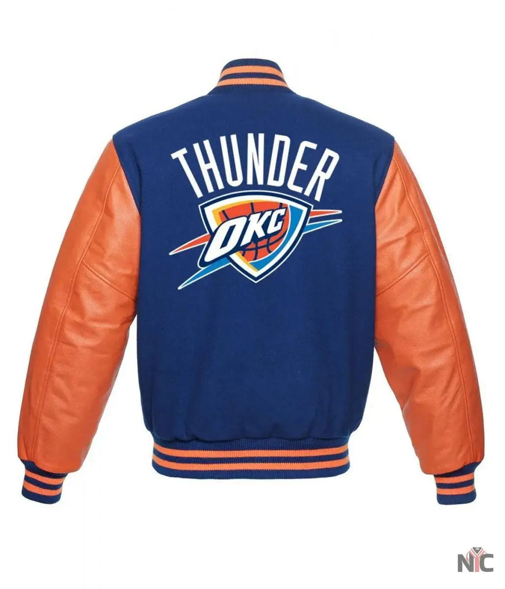 Oklahoma City Thunder Letterman Orange and Blue Jacket Clanton Jacket