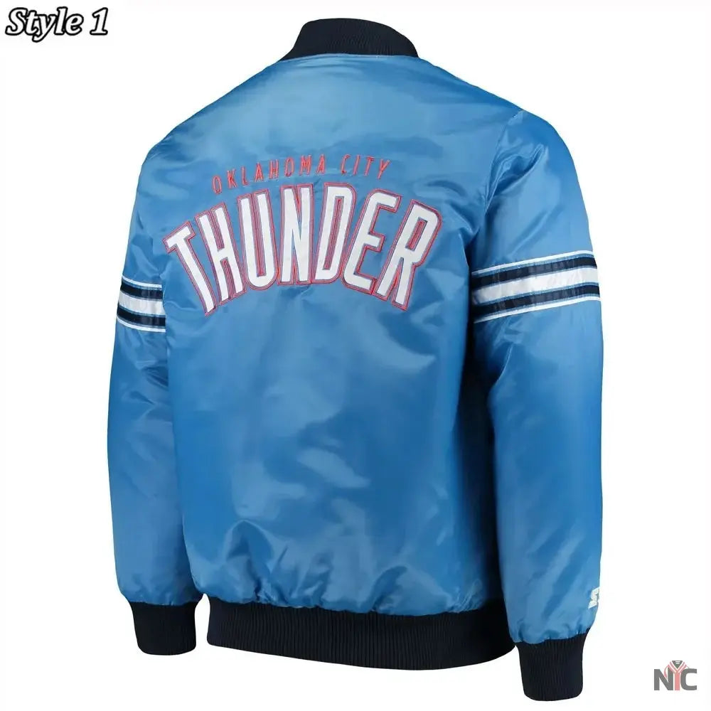 Oklahoma City Thunder Pick Varsity Satin Blue Jacket Clanton Jacket