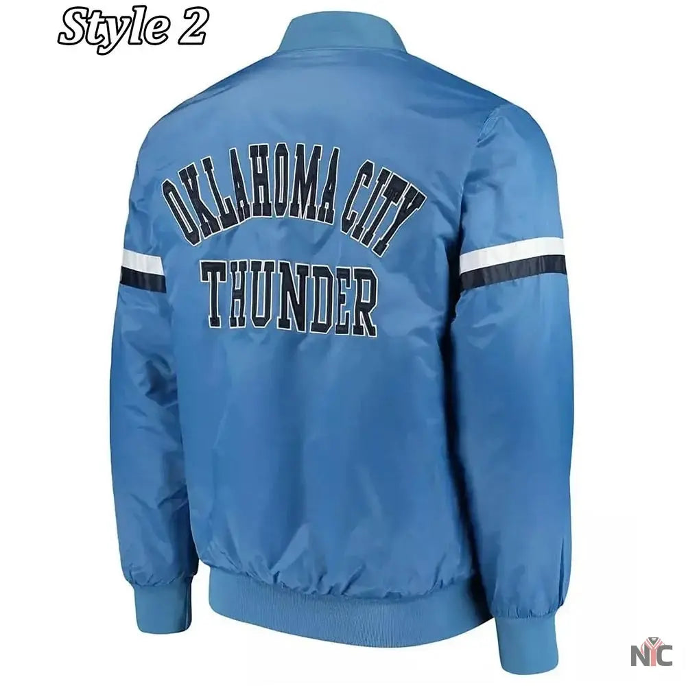 Oklahoma City Thunder Pick Varsity Satin Blue Jacket Clanton Jacket