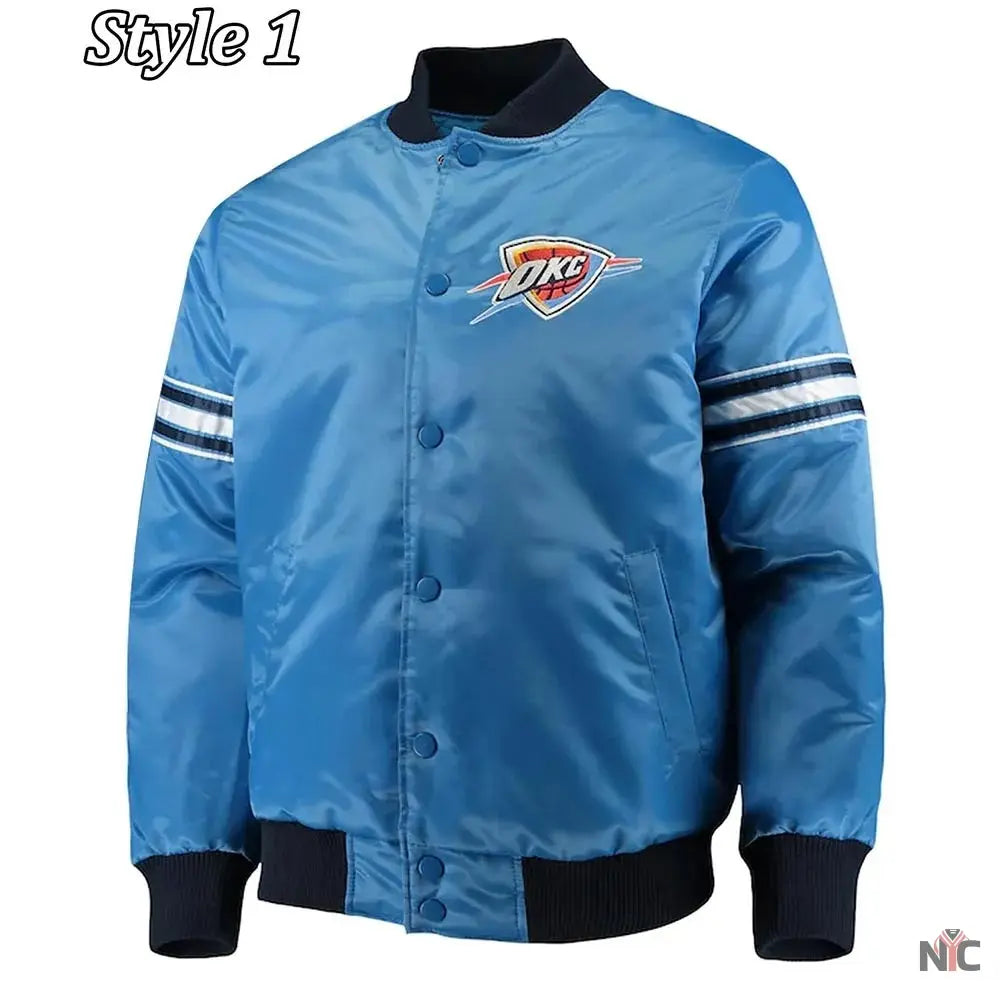 Oklahoma City Thunder Pick Varsity Satin Blue Jacket Clanton Jacket