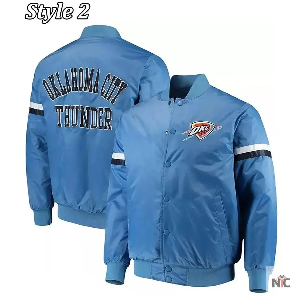 Oklahoma City Thunder Pick Varsity Satin Blue Jacket Clanton Jacket