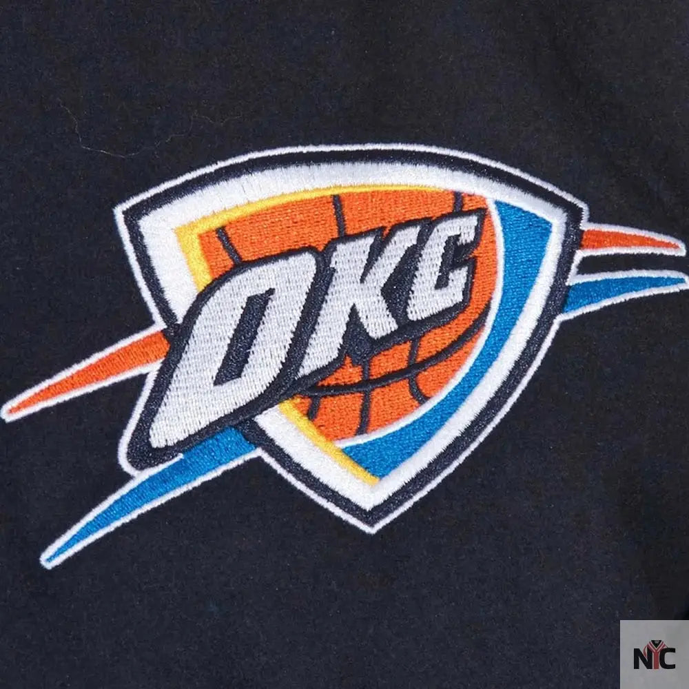 Oklahoma City Thunder Striped Varsity Navy Wool Jacket Clanton Jacket
