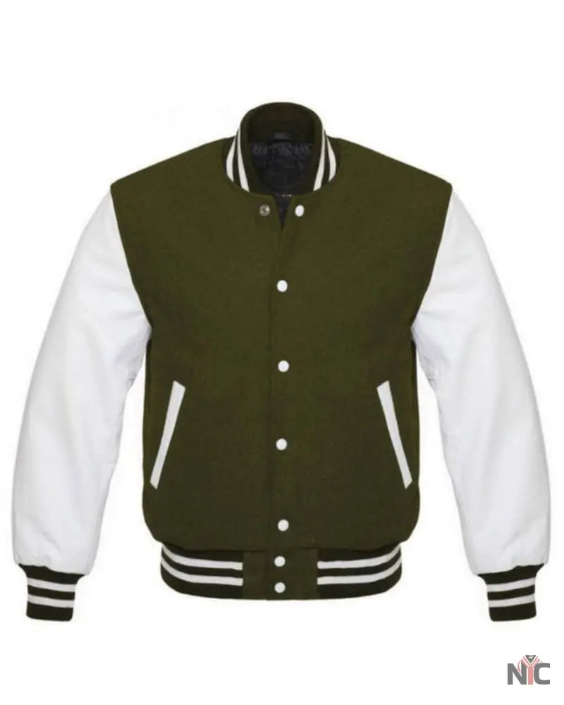 Olive Green And White Varsity Jacket Clanton Jacket