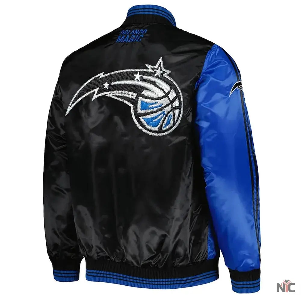 Orlando Magic Fast Break Blue and Black Satin Jacket Clanton Jacket