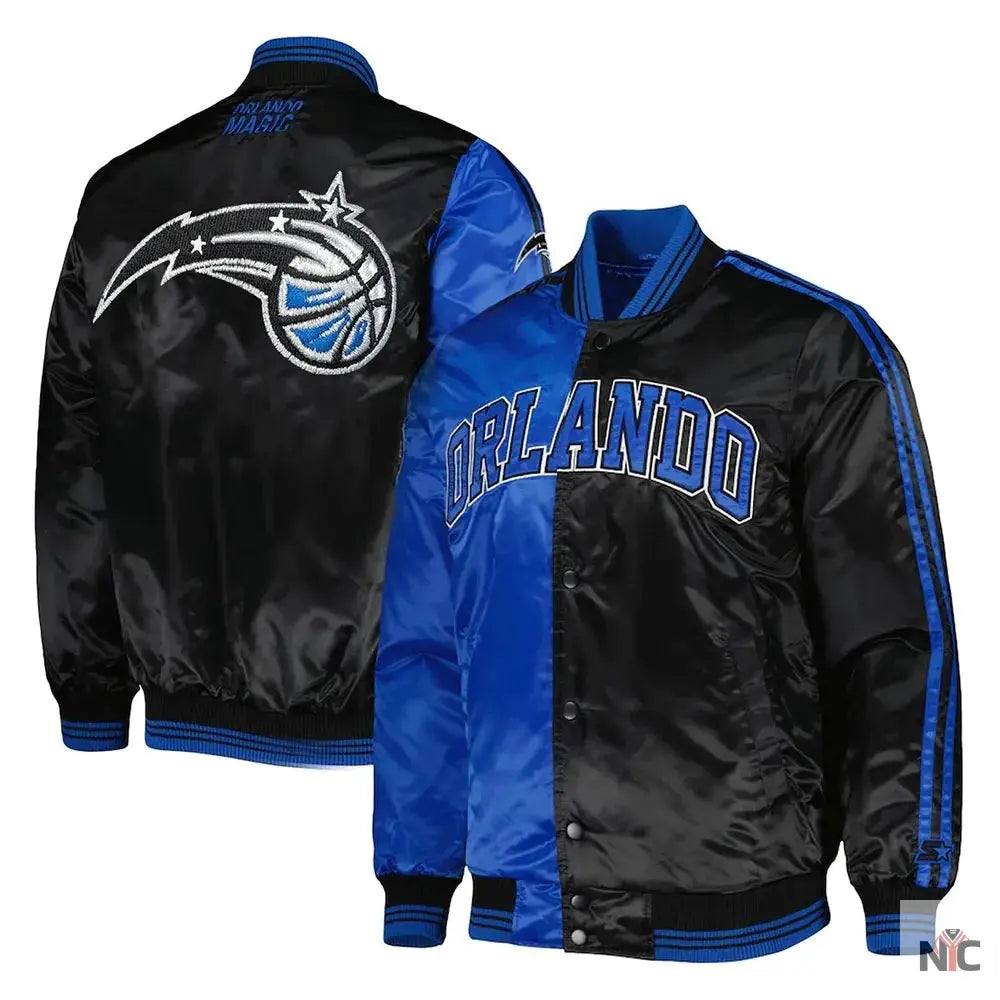 Orlando Magic Fast Break Blue and Black Satin Jacket Clanton Jacket