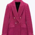 Outnumbered Emily Compagno Pink Tweed Double Breasted Blazer