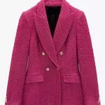 Outnumbered Emily Compagno Pink Tweed Double Breasted Blazer