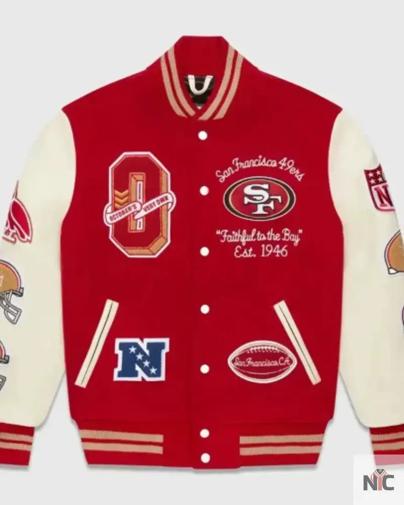 Ovo San Francisco 49ers Red And White Varsity Jacket Clanton Jacket