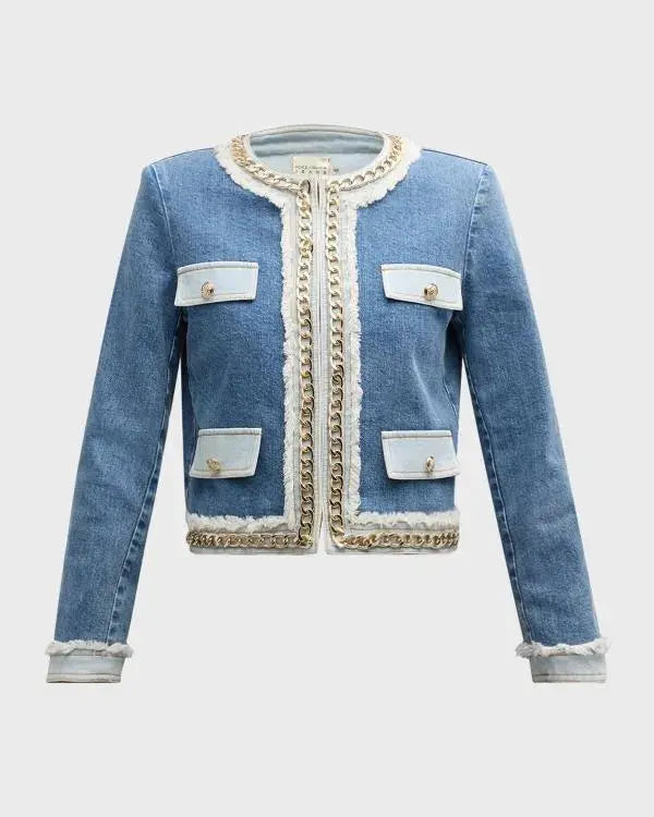 Owning Manhattan S02 Chloe Tucker Blue Chain-Trim Jacket
