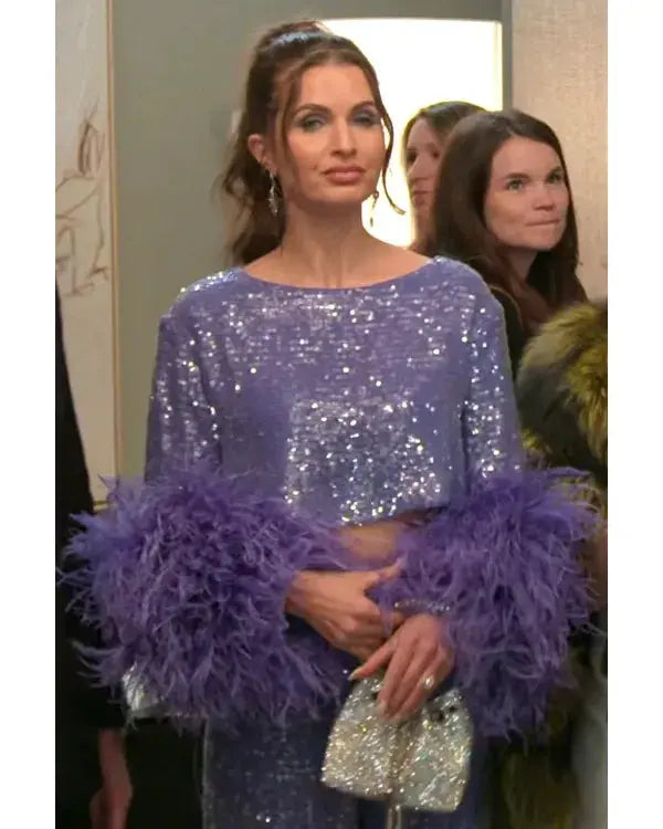 Owning Manhattan S02 Jess Markowski Purple Sequin Crop Top