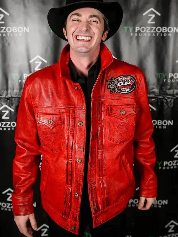 PBR Canada National Finals 2023 Entertainer Red Leather Jacket
