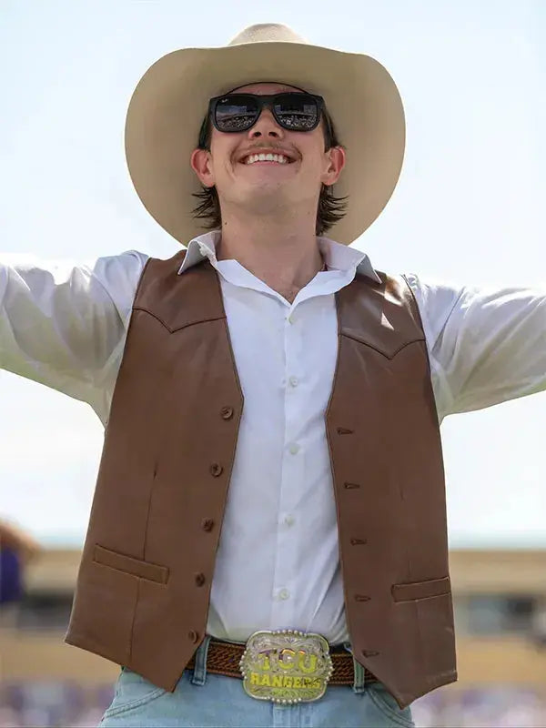 PBR Texas Rattlers Brown Leather Vest
