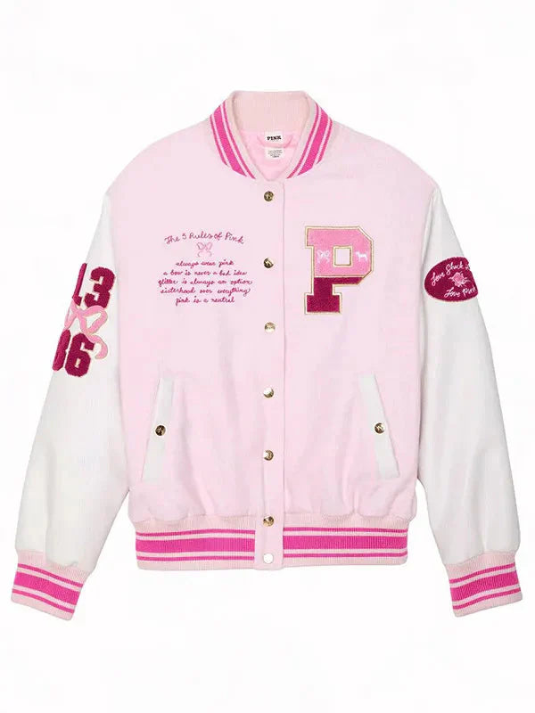 PINK x Love Shack Fancy Pink Varsity Jacket Clanton Jacket