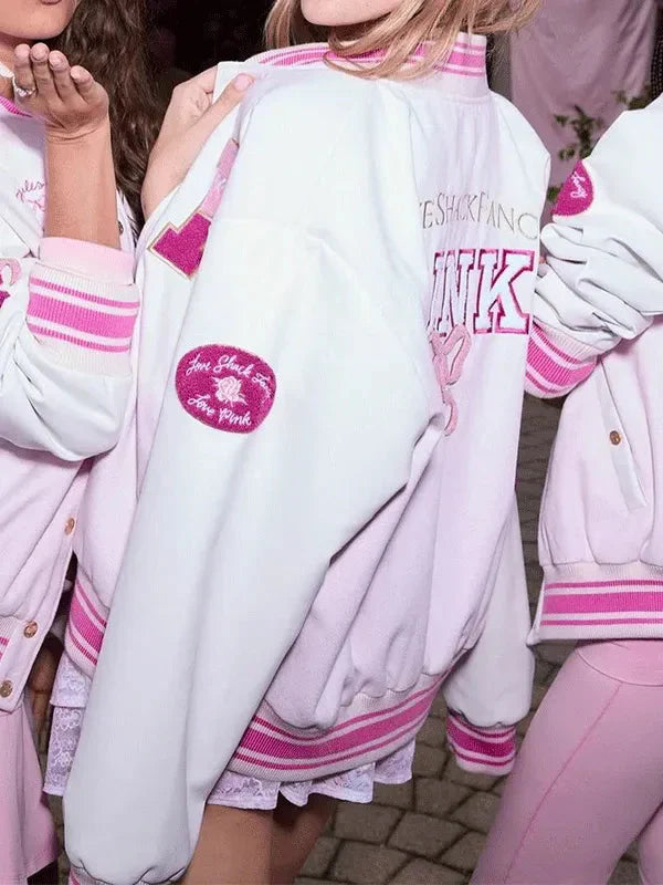 PINK x Love Shack Fancy Pink Varsity Jacket Clanton Jacket
