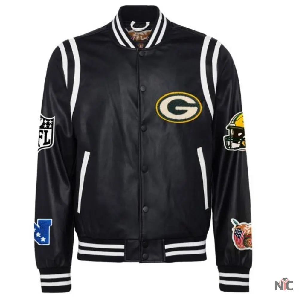 Packers Vegan Leather Varsity Jacket Clanton Jacket