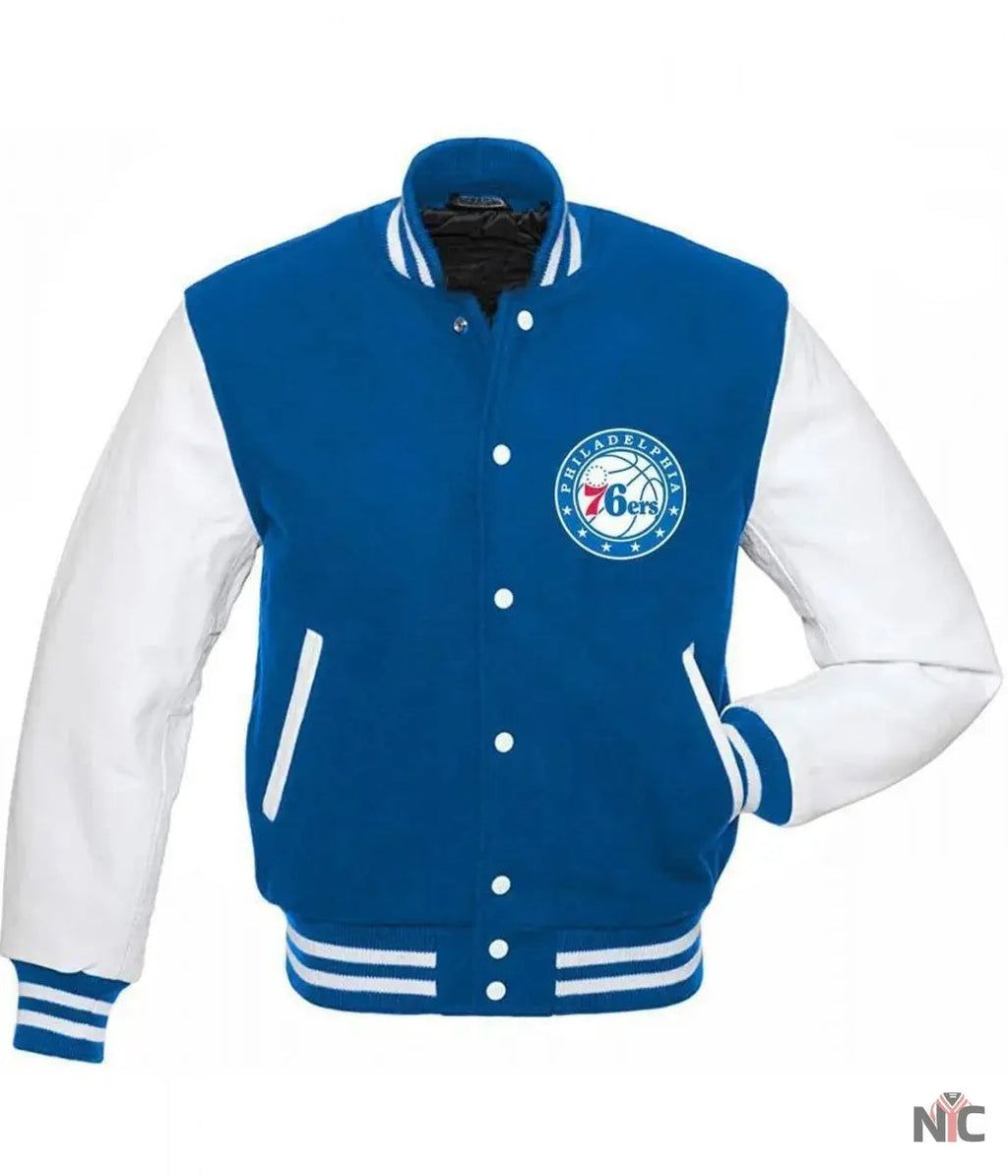 Philadelphia 76ers Letterman Blue and White Jacket Clanton Jacket
