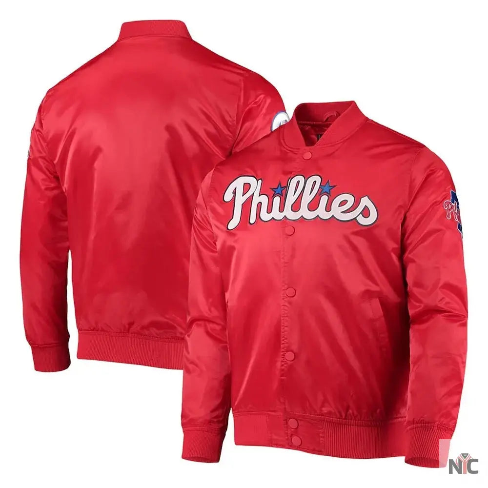Philadelphia Phillies Wordmark Satin Full-Snap Jacket Clanton Jacket