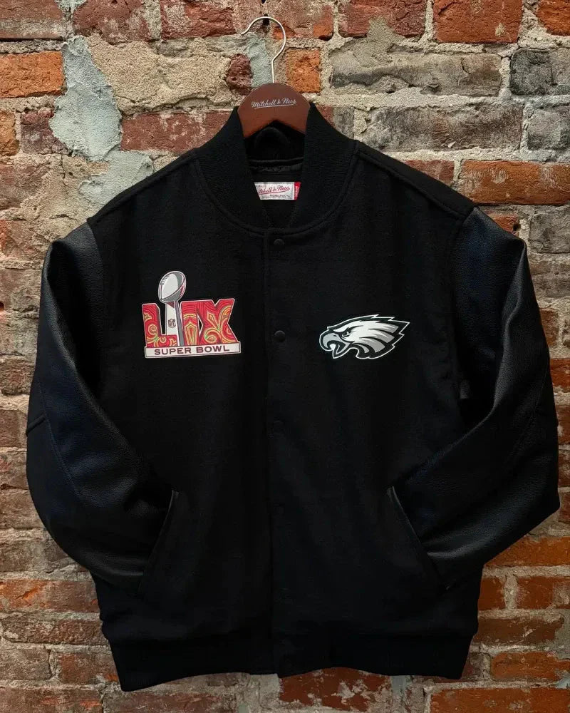 Philadelphia Eagles Super Bowl Black Varsity Jacket Clanton Jacket