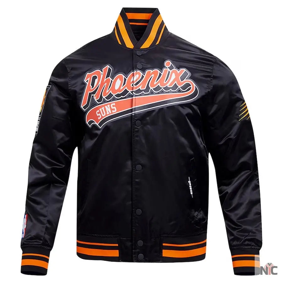 Phoenix Suns Script Tail Black Satin Varsity Jacket Clanton Jacket