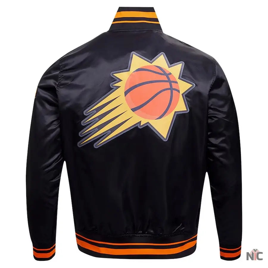 Phoenix Suns Script Tail Black Satin Varsity Jacket Clanton Jacket