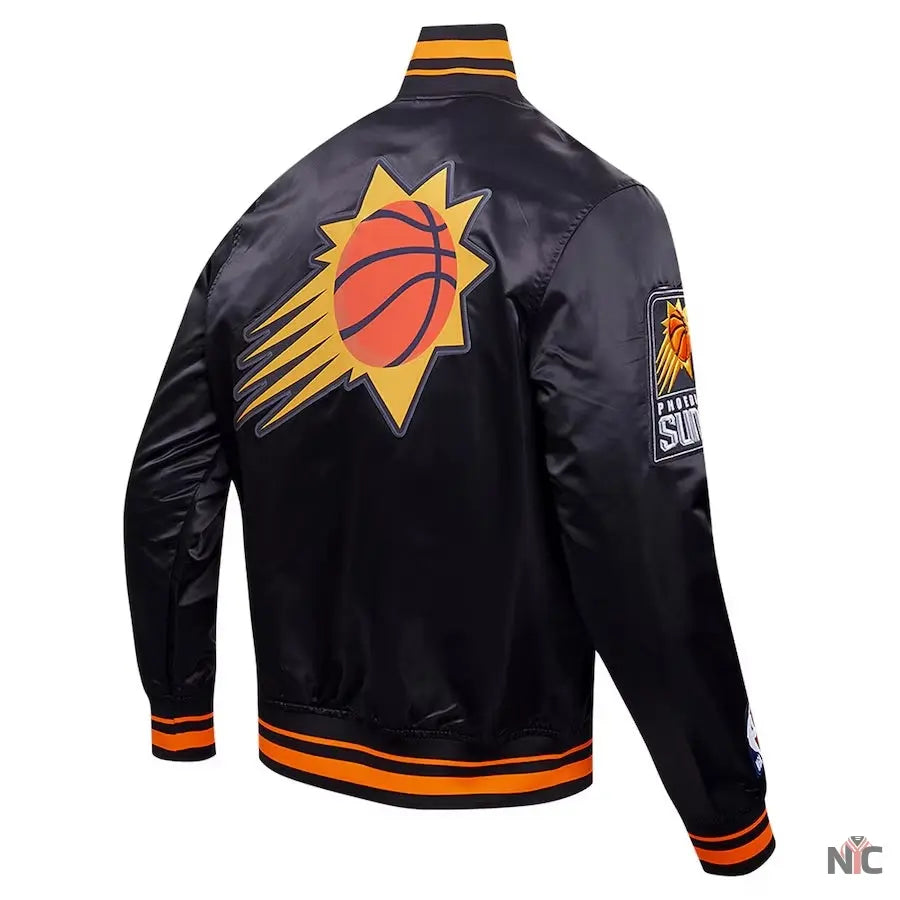 Phoenix Suns Script Tail Black Satin Varsity Jacket Clanton Jacket