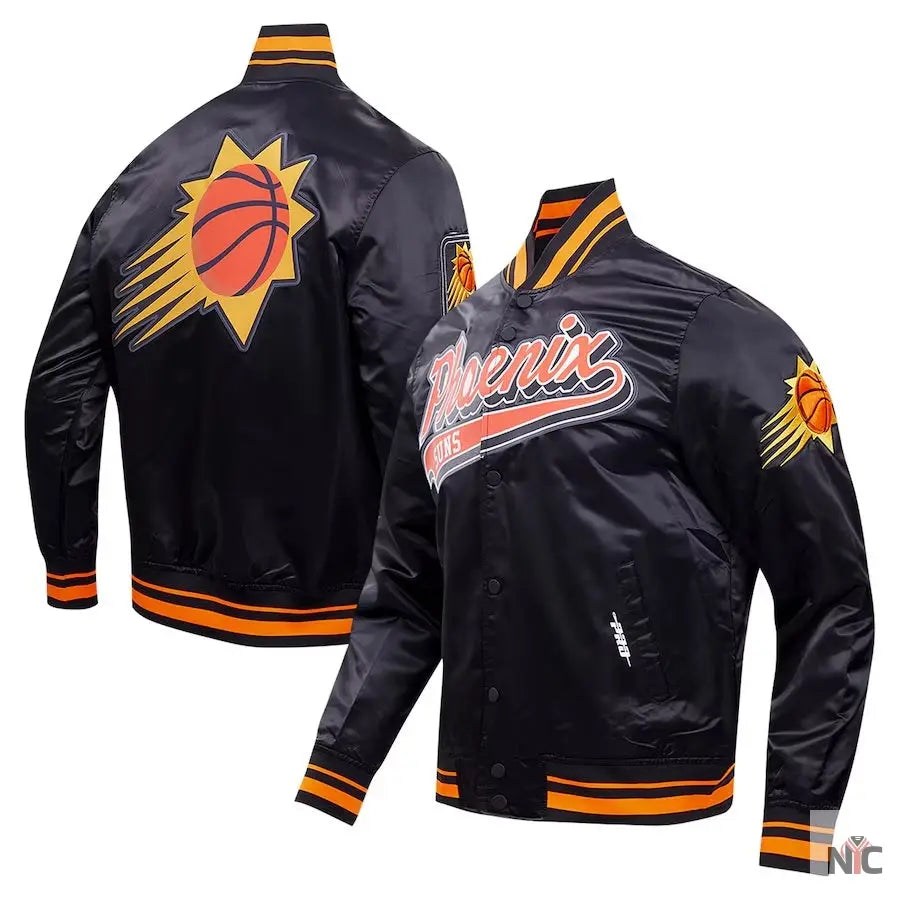 Phoenix Suns Script Tail Black Satin Varsity Jacket Clanton Jacket