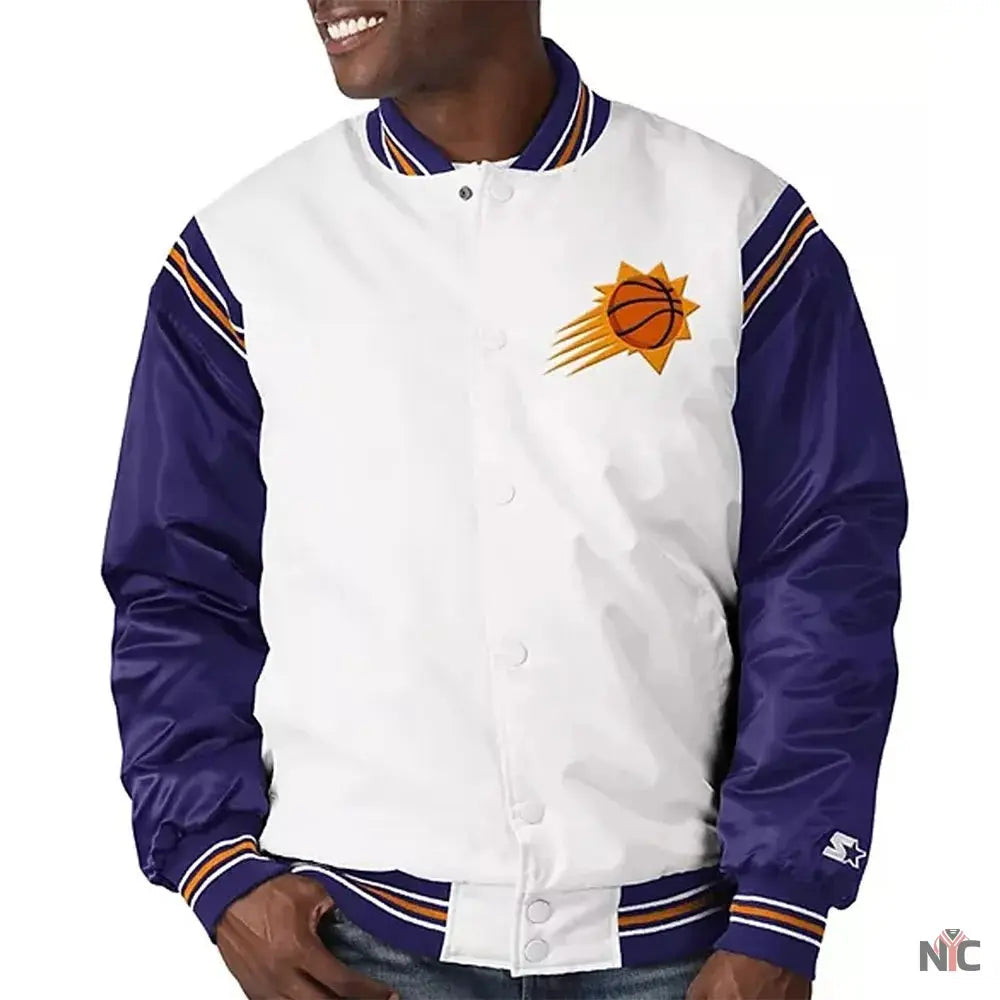 Phoenix Suns White and Purple Renegade Satin Jacket Clanton Jacket