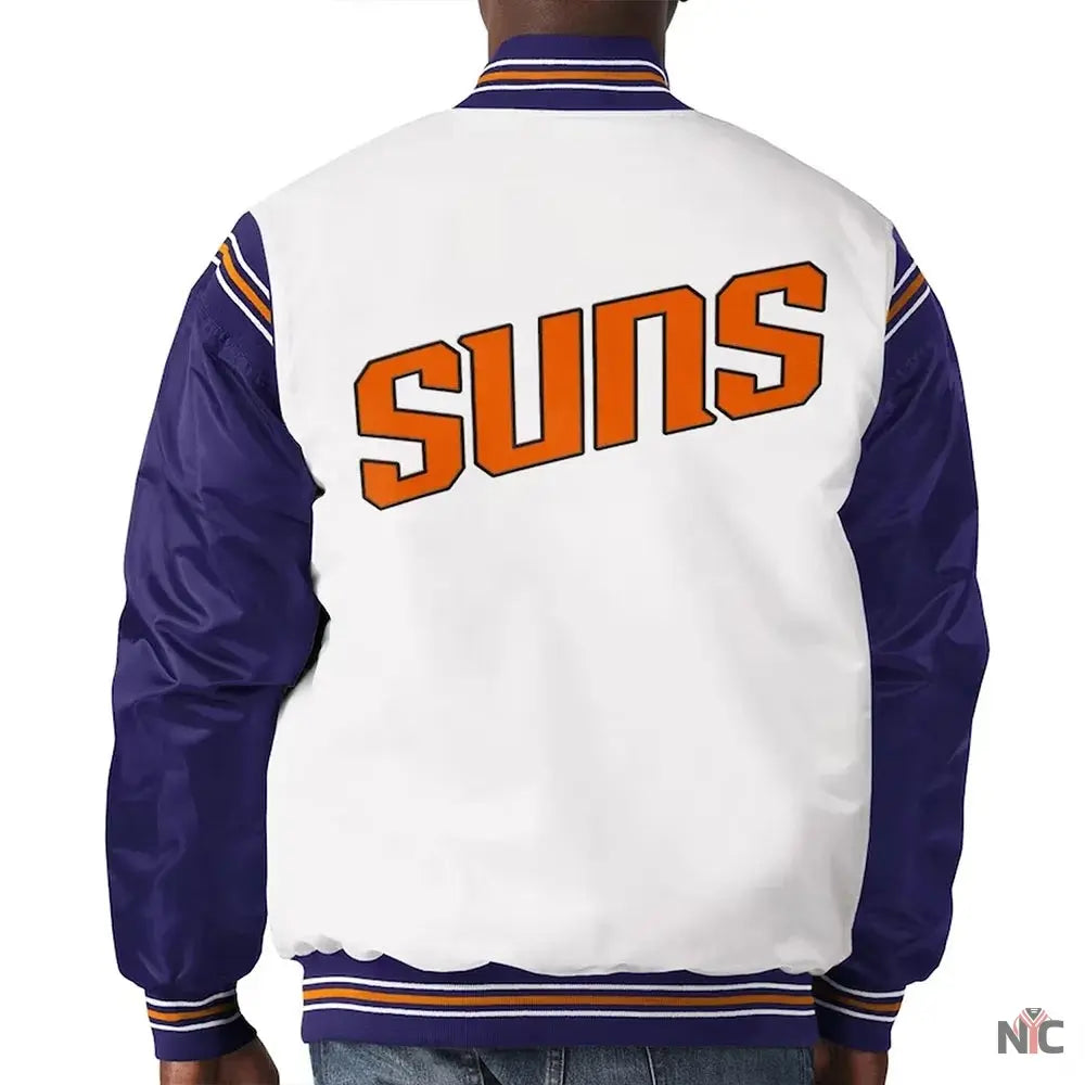 Phoenix Suns White and Purple Renegade Satin Jacket Clanton Jacket