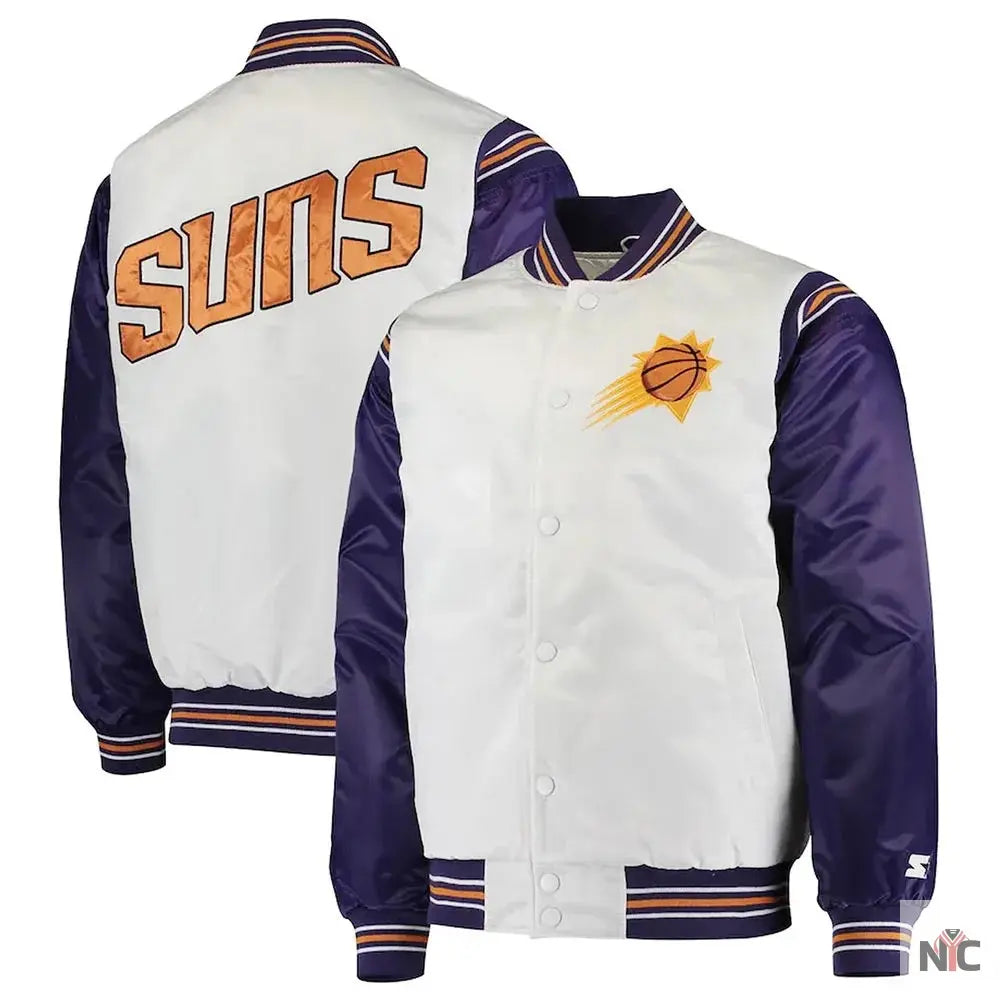 Phoenix Suns White and Purple Renegade Satin Jacket Clanton Jacket