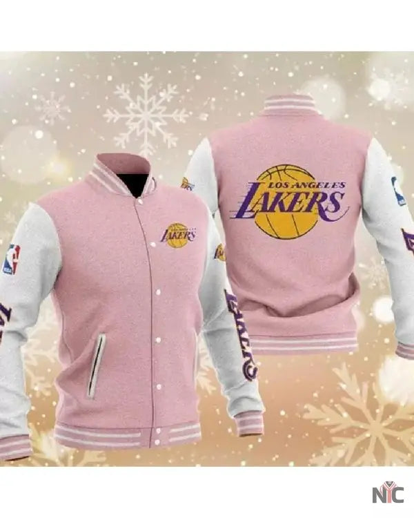 Pink Los Angeles Lakers Varsity Baseball Jacket Clanton Jacket