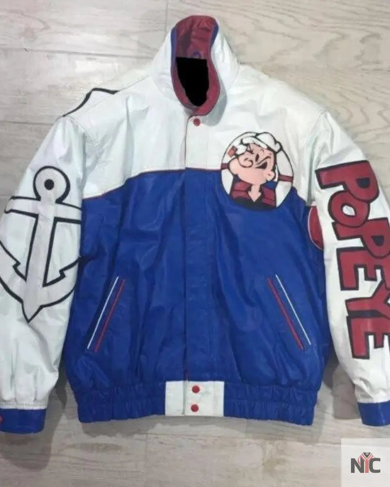 Popeye The Sailor Man Blue And White Leather Jacket Clanton Jacket