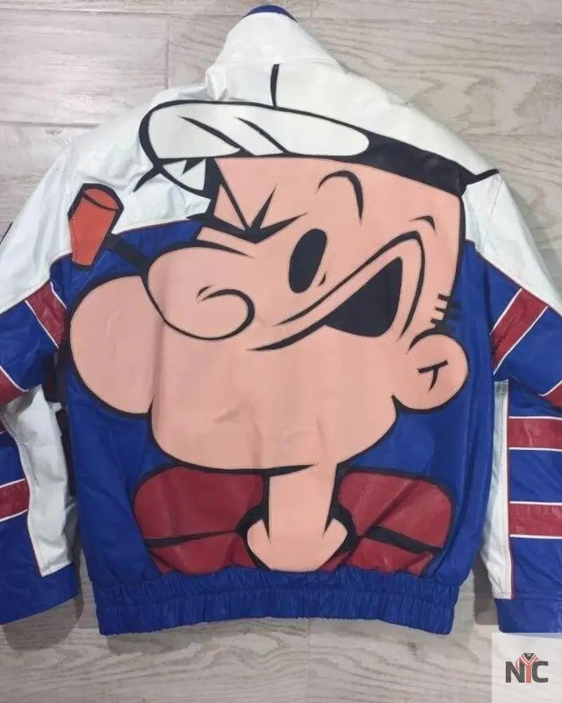 Popeye The Sailor Man Blue And White Leather Jacket Clanton Jacket
