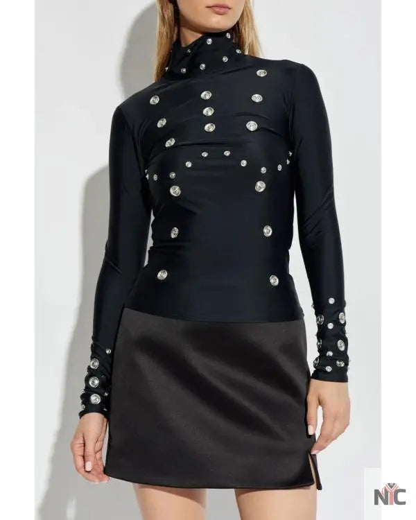 Press Junket 2025 Nicole Wallace Eyelet-Detailing Black Blouse Clanton Jacket