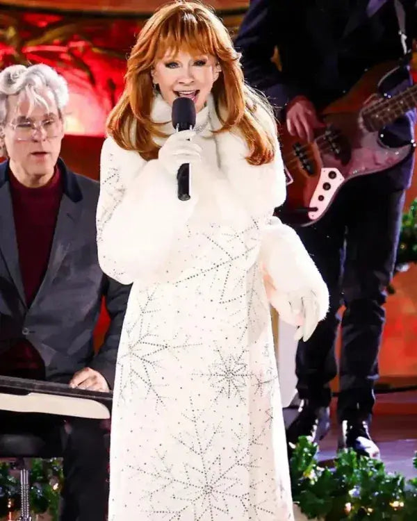 Reba McEntire Christmas Tree Lighting Ceremony Snowflake Embellish Coat