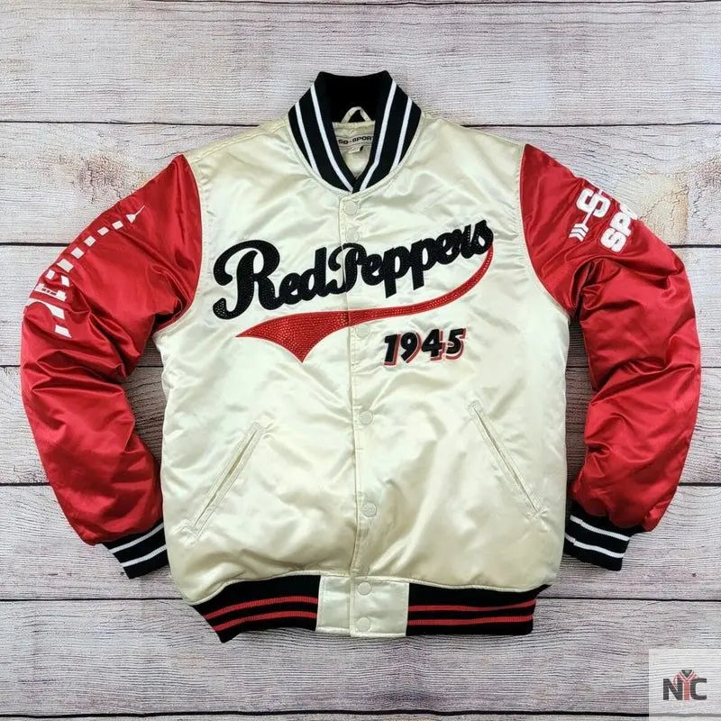 Red Peppers Paris Satin Varsity Jacket Clanton Jacket