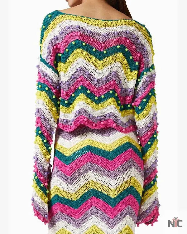 Resident Alien Jenna Lamia Studded Striped Sweater Clanton Jacket