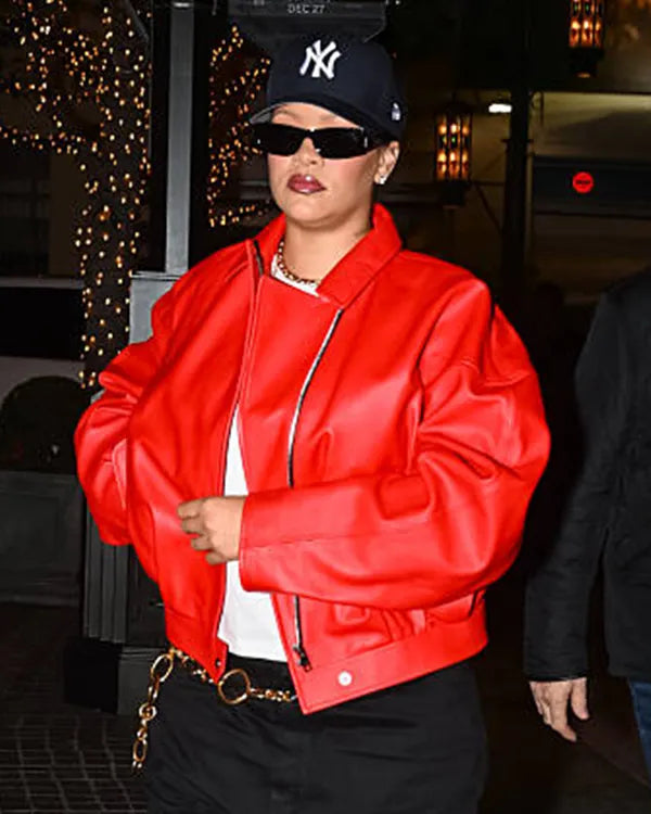 Rihanna LA Red Leather Jacket