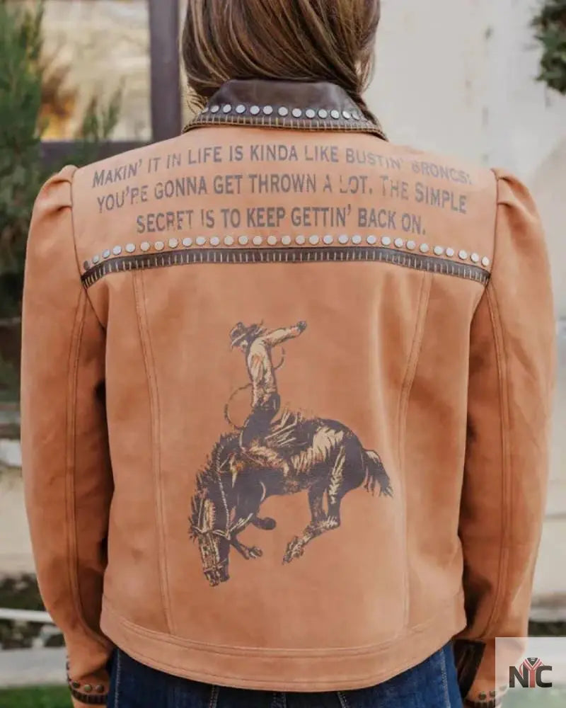 Rodeo Las Vegas Keep Gettin Back Up Suede Leather Jacket Clanton Jacket