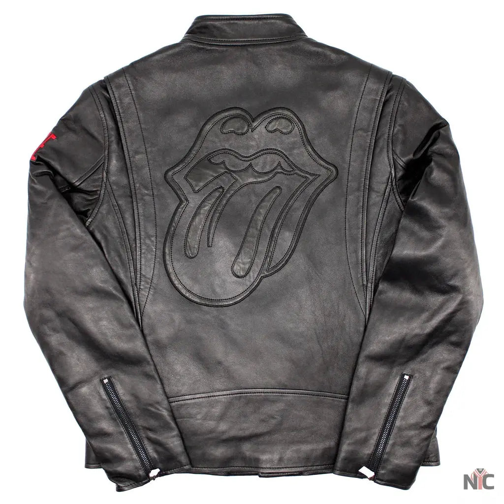 Rolling Stones 14 On Fire Leather Motorcycle Jacket Clanton Jacket