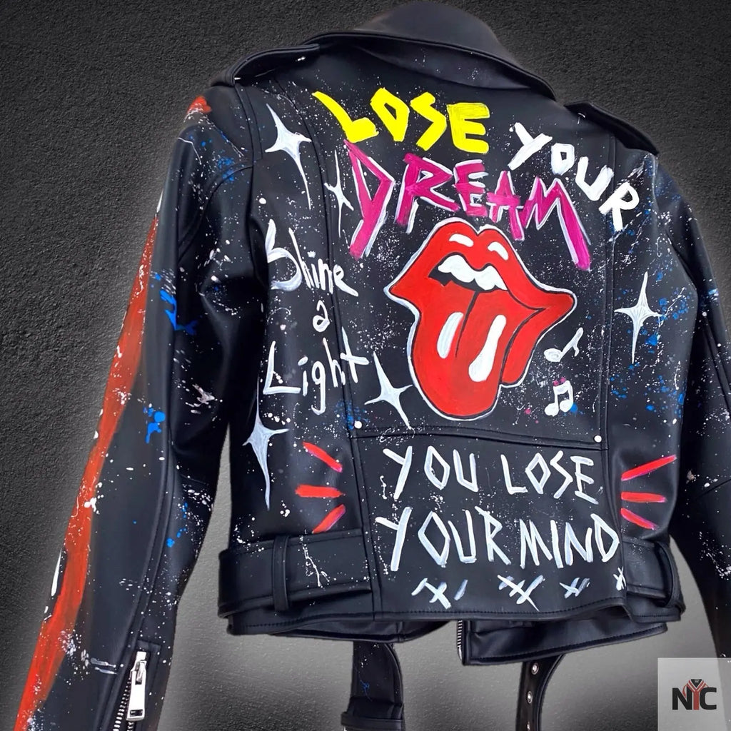 Rolling Stones, Rock 'n Roll, Hand-Painted Leather Jacket Clanton Jacket