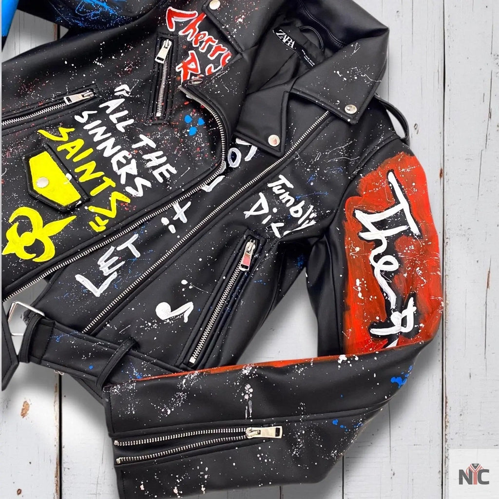 Rolling Stones, Rock 'n Roll, Hand-Painted Leather Jacket Clanton Jacket