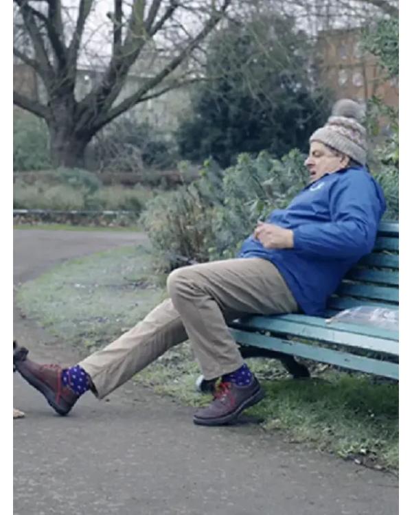 Man vs Baby 2025 Rowan Atkinson Housesitters Deluxe Blue Jacket